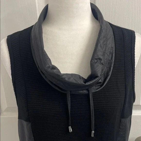 Picadilly Black Sleeveless Cowl Neck Top Faux Leather Sz S - Picture 2 of 11